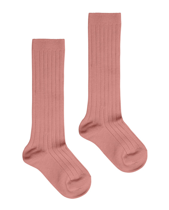 Ribbed knee high socks - terracotta