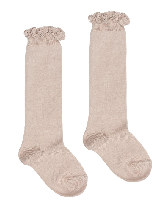 Lace frill knee high socks - stone