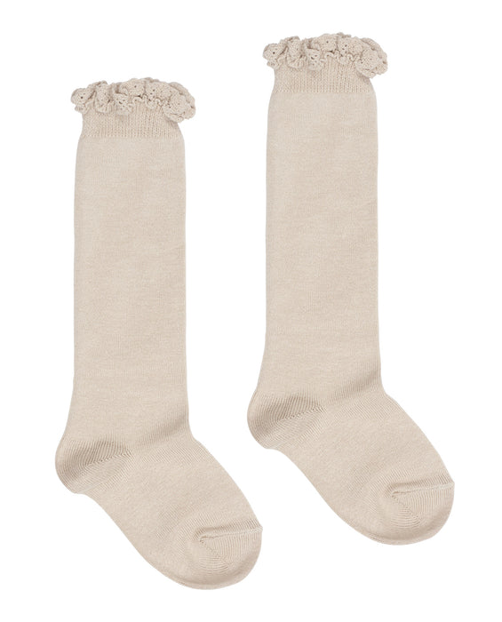 Lace frill knee high socks - buttermilk