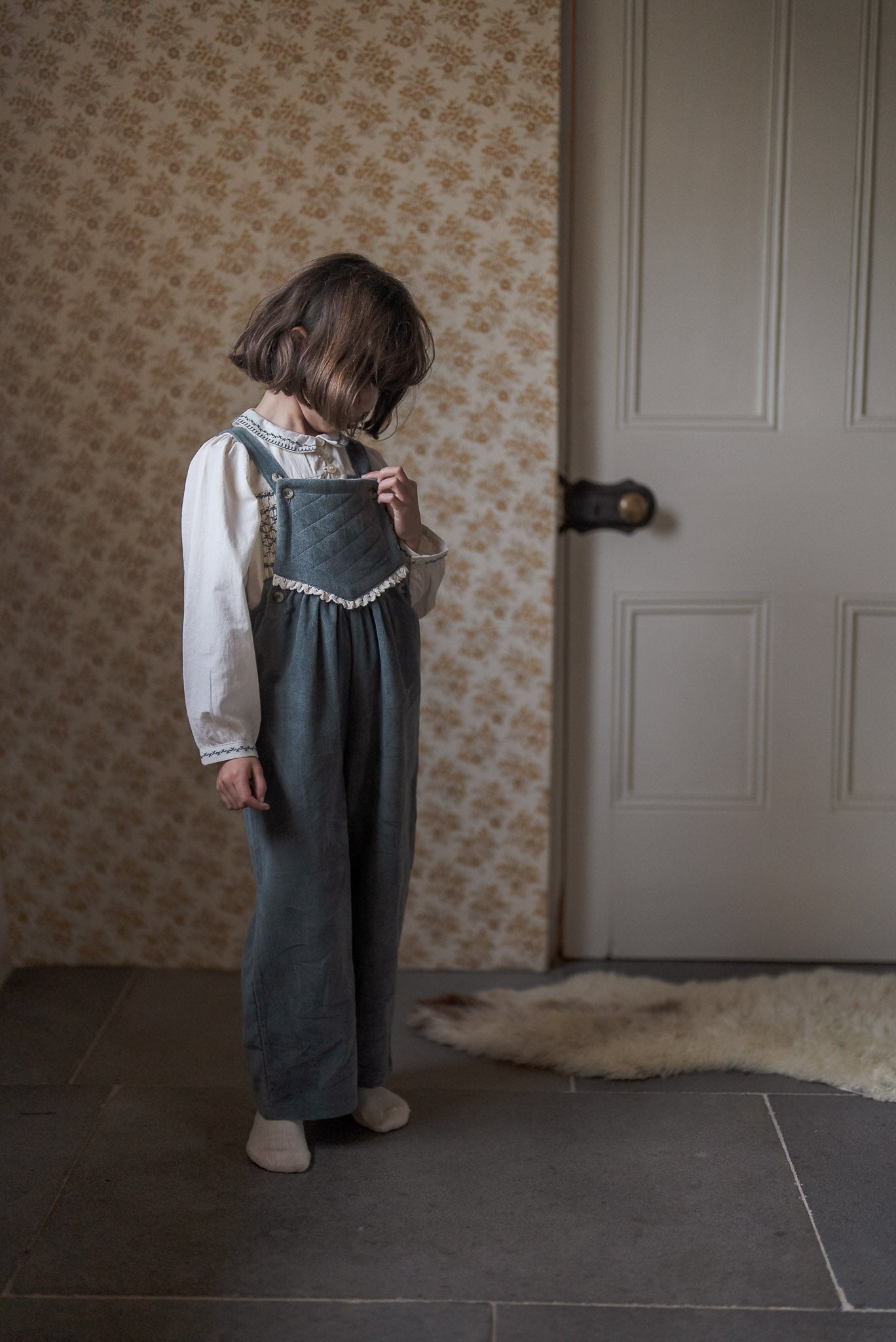 Veronica Dungarees - Teal Blue Velvet (Seconds)