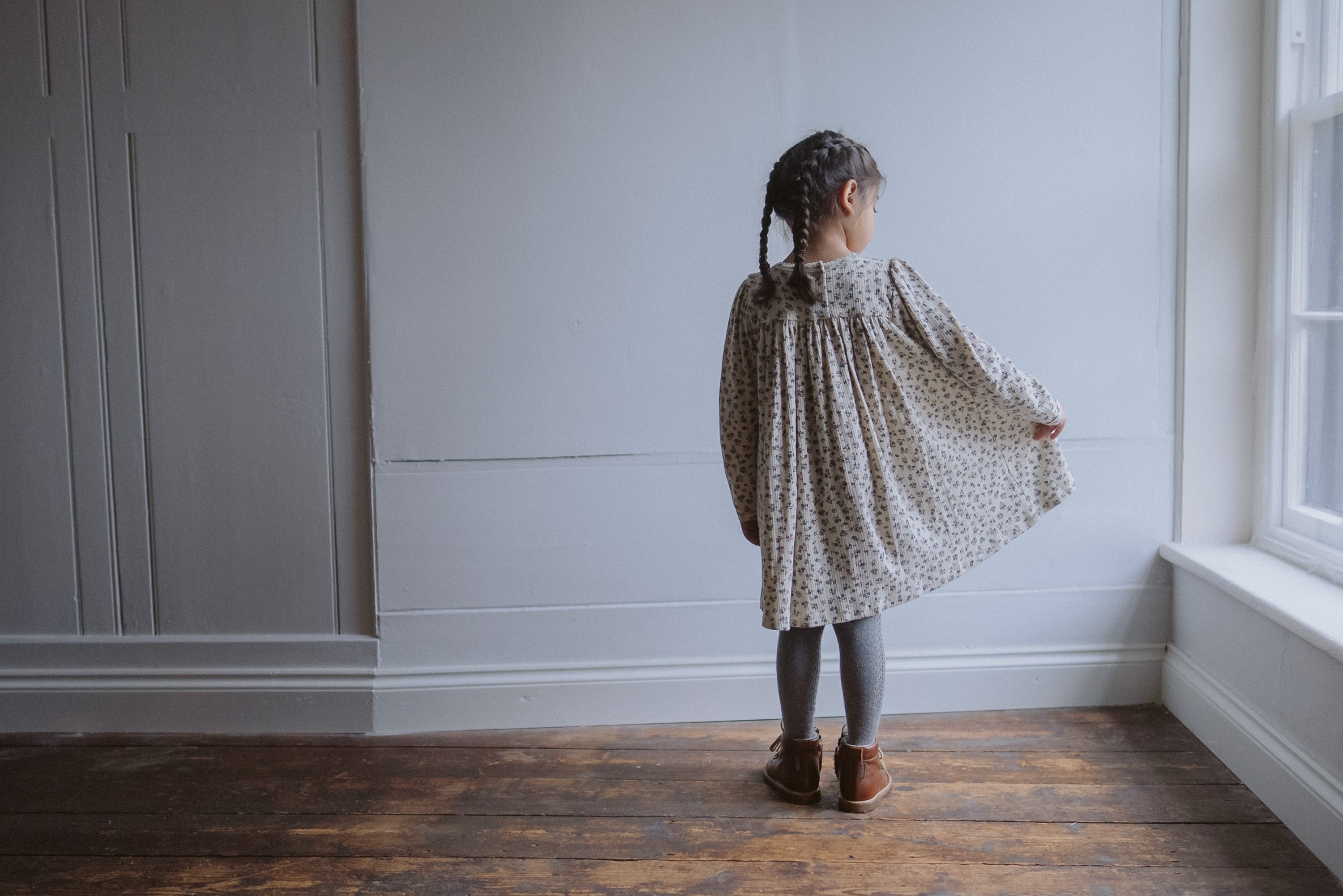 Organic Pointelle Jersey Maddie Dress - field floral (Seconds)