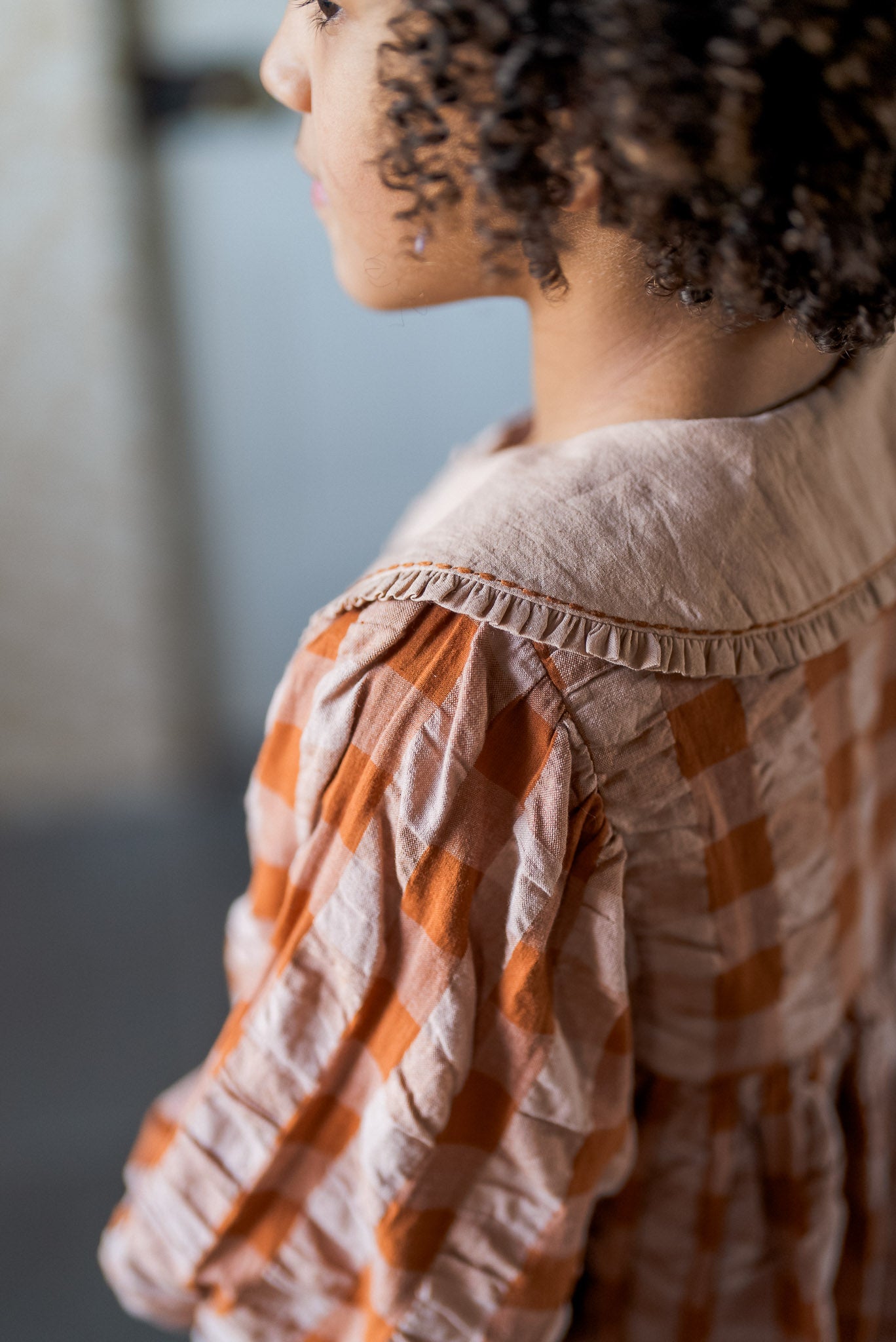 Lottie Dress - Seersucker Gingham in Russet