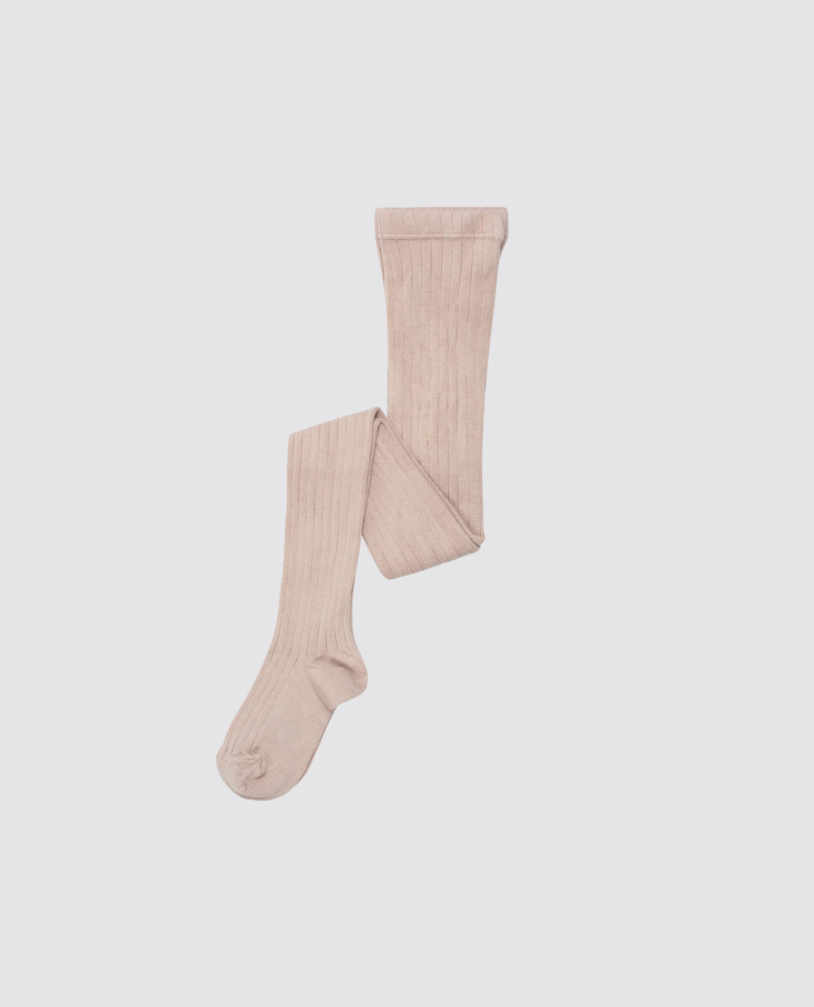 Soft stone-colored ribbed children's tights made from natural cotton, designed with a vintage style for sustainable and ethical kids clothing.
