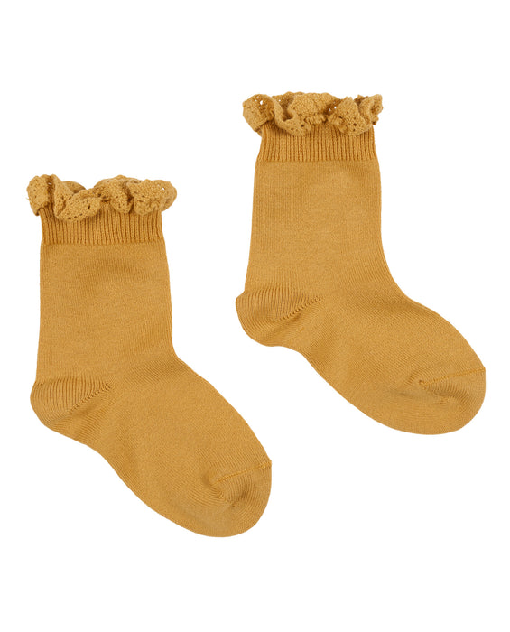 Lace frill ankle socks - mustard