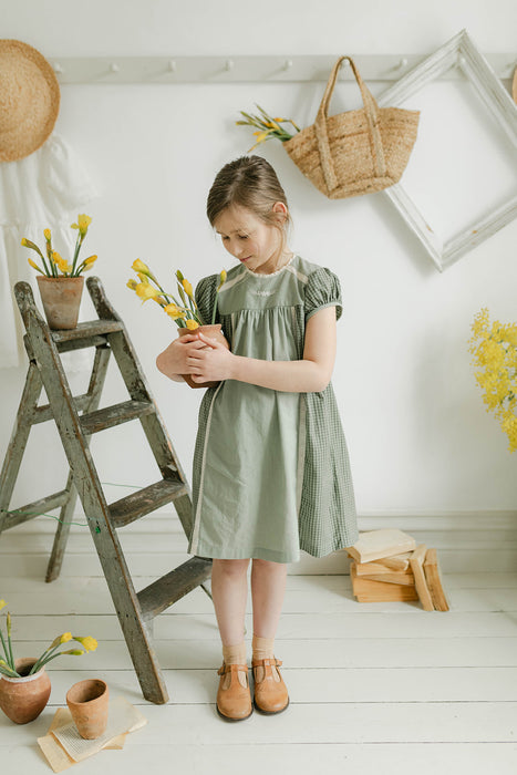 Organic Nessa Dress  - Little Green Check