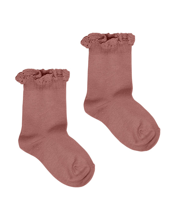 Lace frill ankle socks - praline