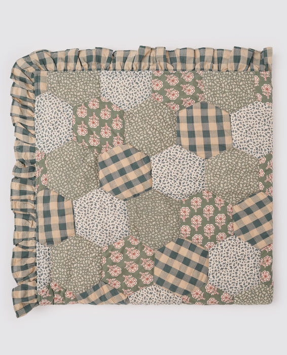 Hexagon patchwork blanket - beech floral