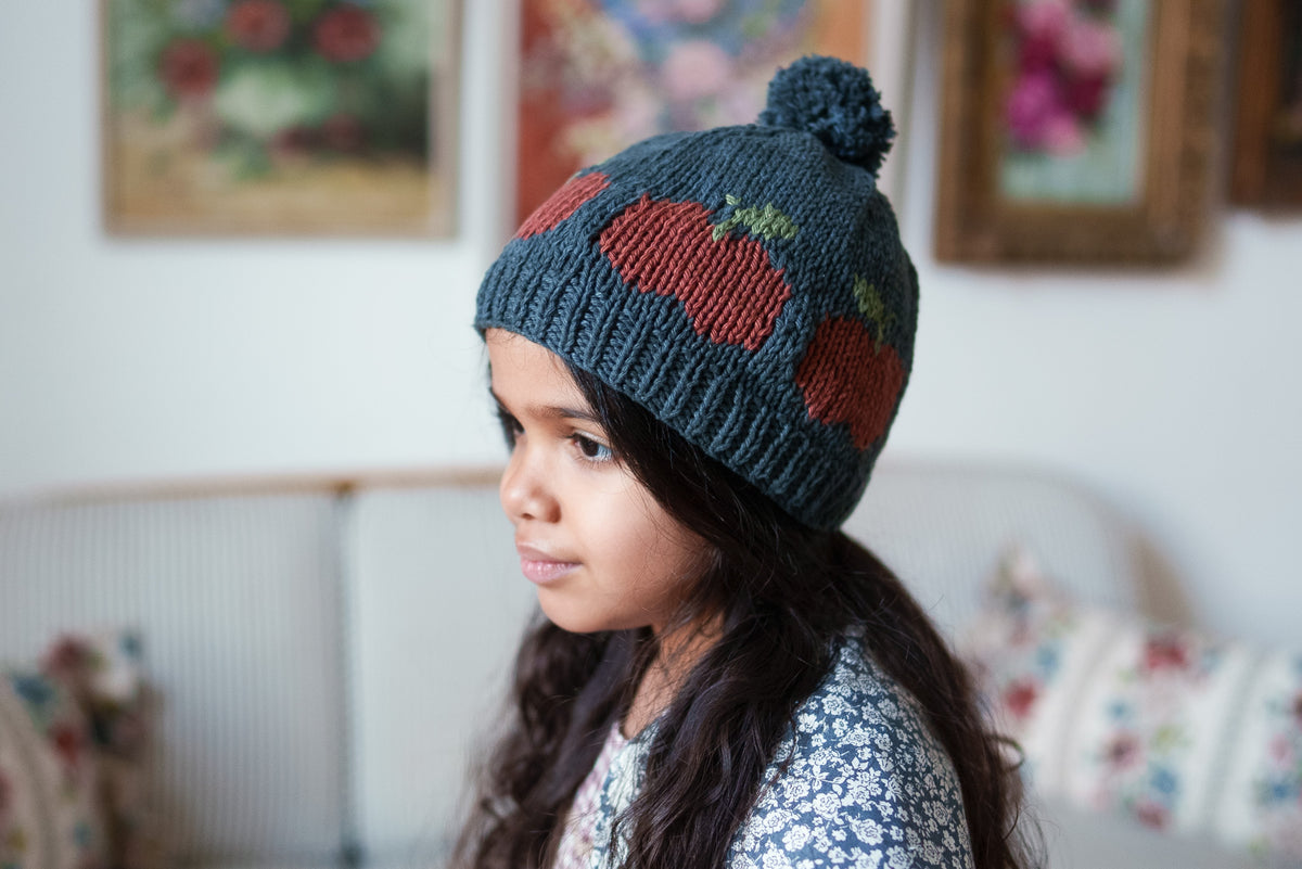 Hand-knitted Bobble Hat - Apples