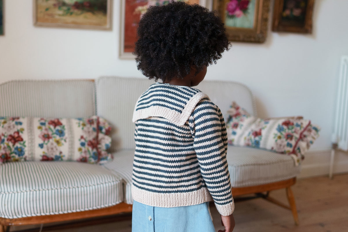 Hand-knitted Sailor Cardigan - Midnight Stripe
