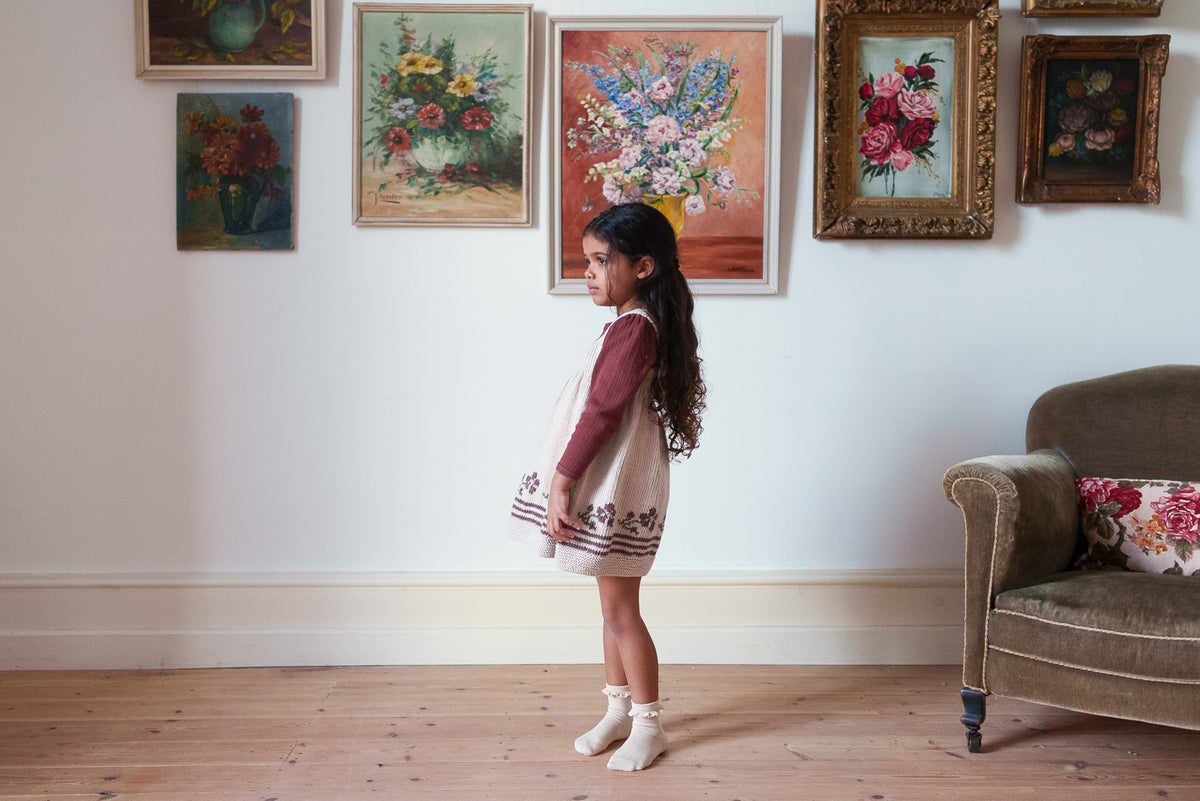 Hand-knitted Pinafore - Winter Rose
