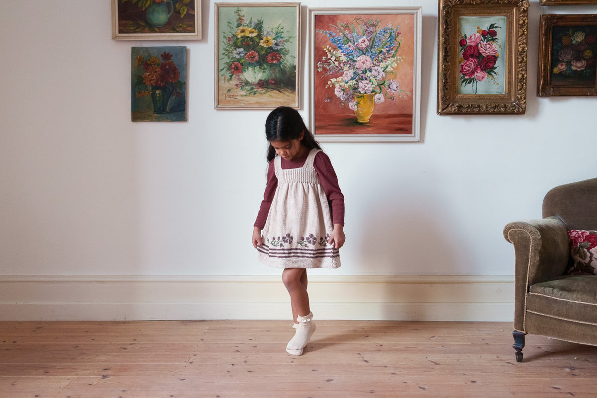 Hand-knitted Pinafore - Winter Rose