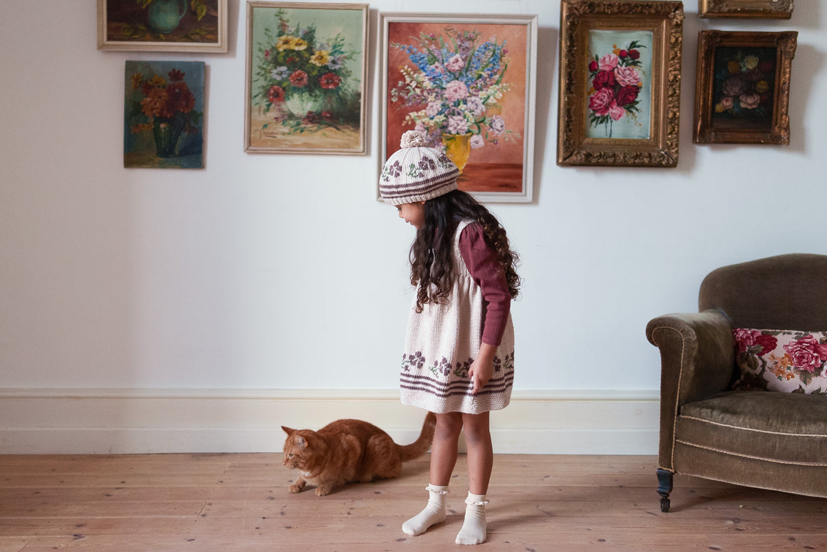 Hand-knitted Pinafore - Winter Rose