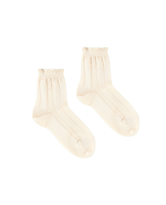 pretty ankle socks in cream with woven pattern. 