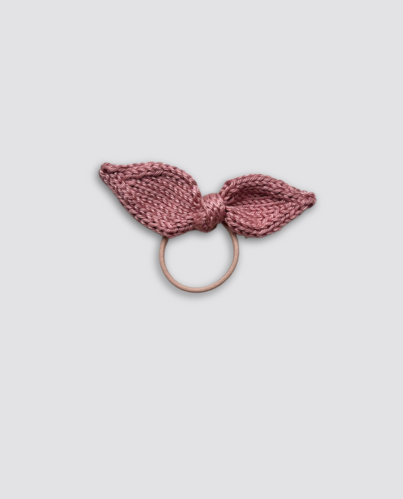 Hand knitted hair bow in rose - Theodore Children