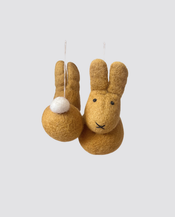 Mummy and Baby Felt hanging Bunnies - mustard