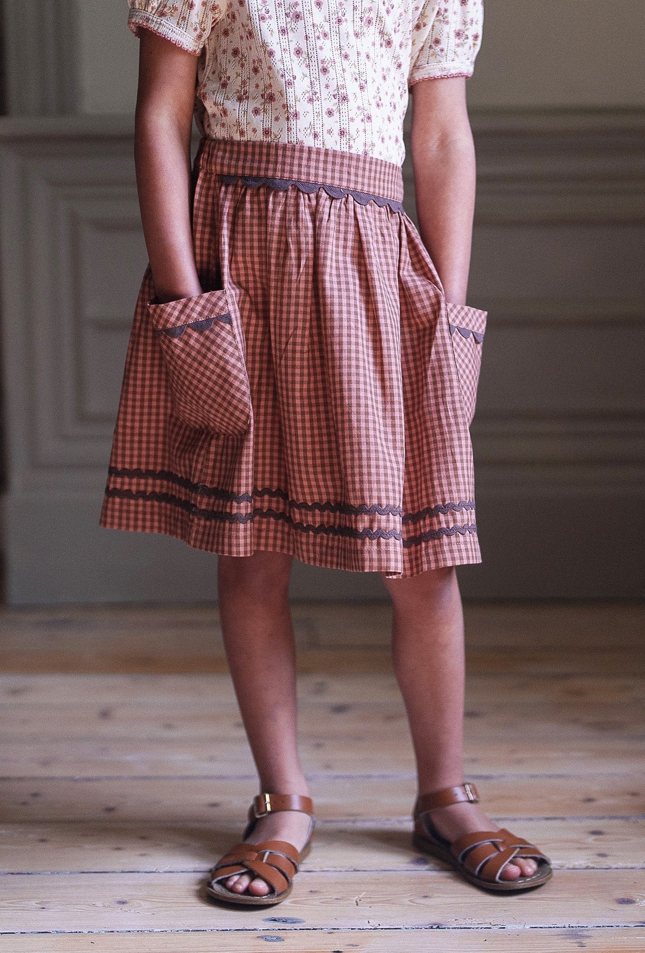 Margot Skirt Tiny Check in Tea Rose (Seconds)