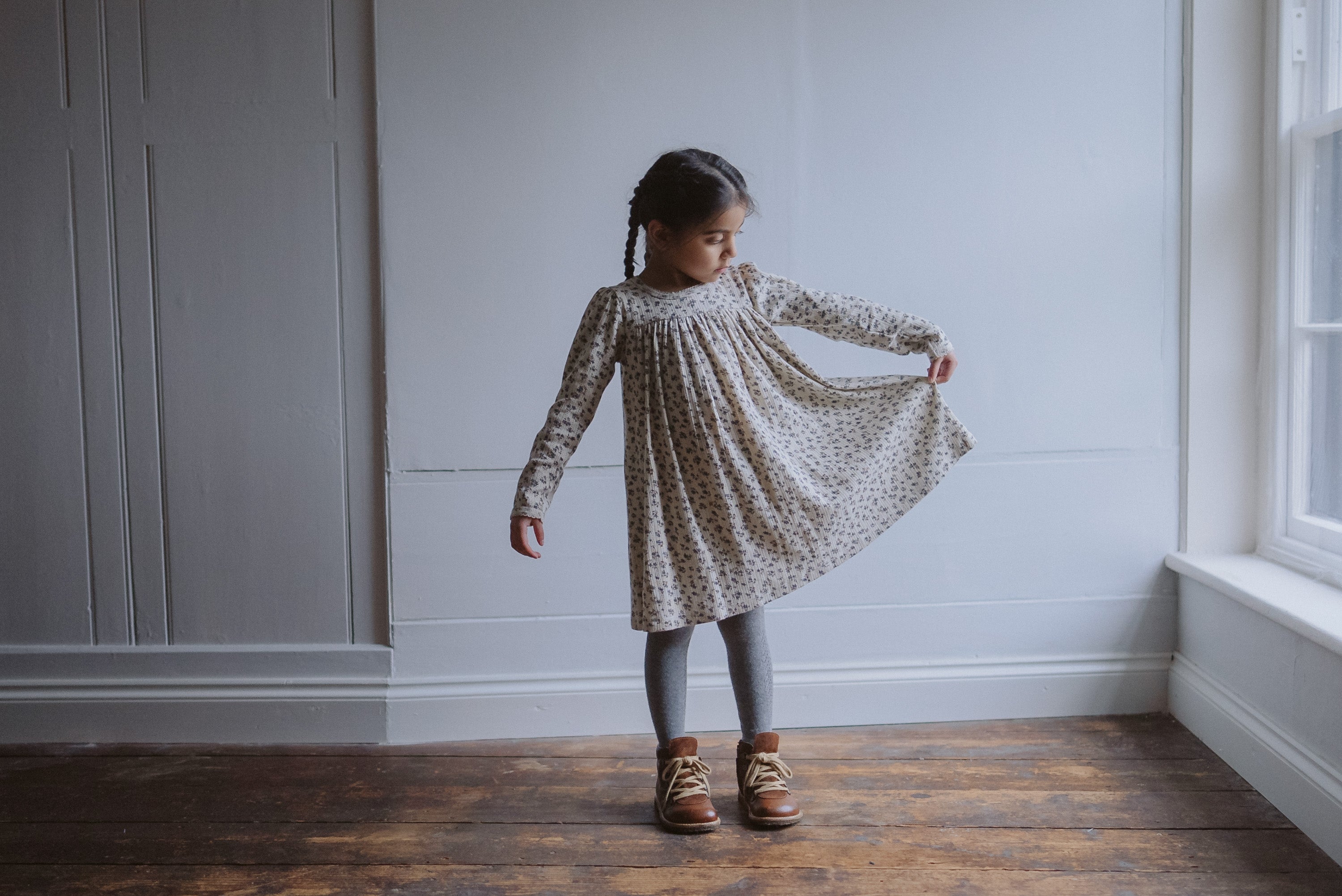 Organic Pointelle Jersey Maddie Dress - field floral (Seconds)