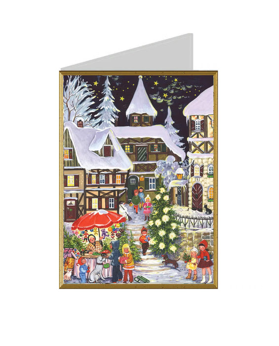 Traditional Victorian Christmas Card - Snowy Town