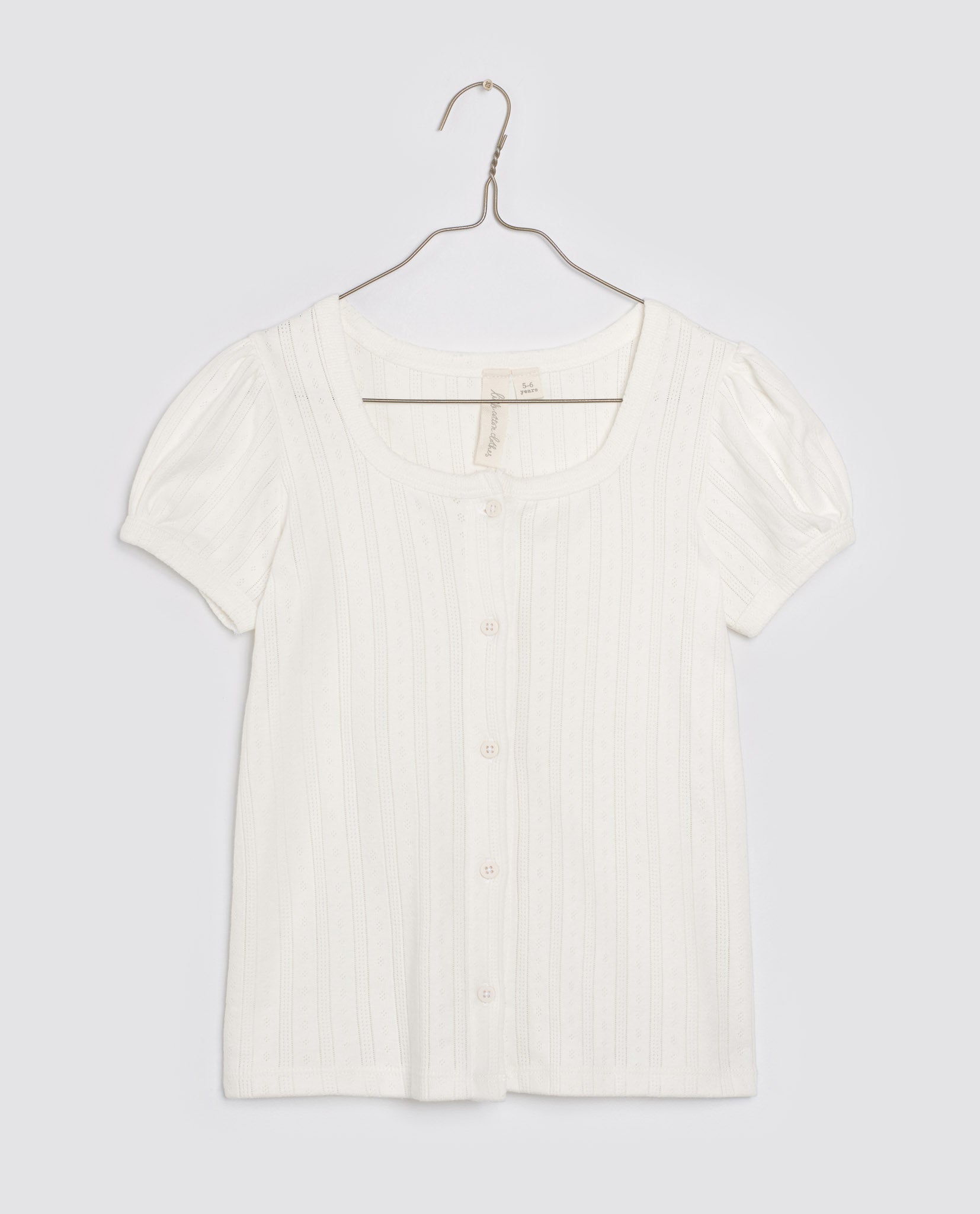 Organic Pointelle Button T-shirt - Chalk (Seconds)