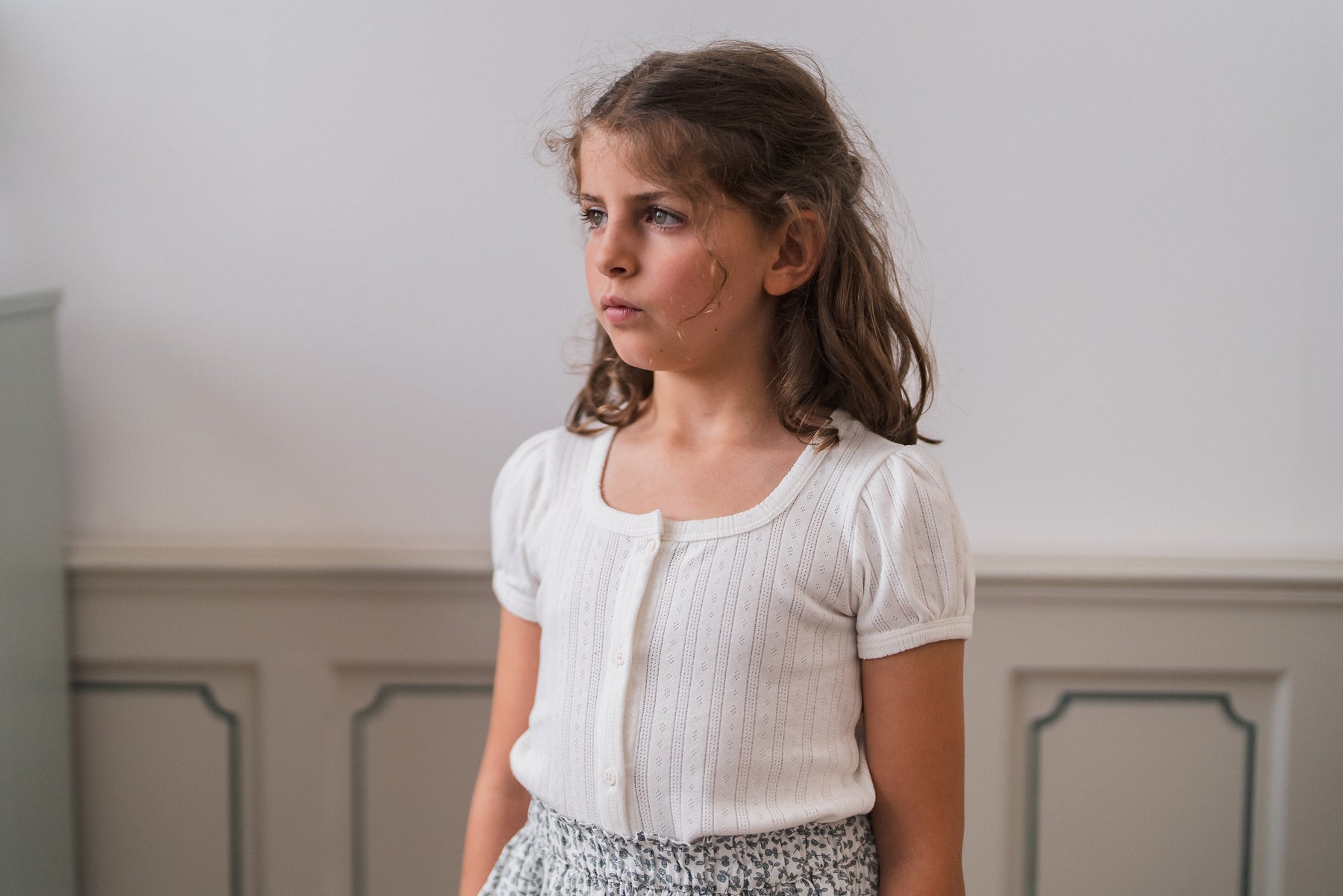 little cotton clothes  Pointelle T-shirt in Storm