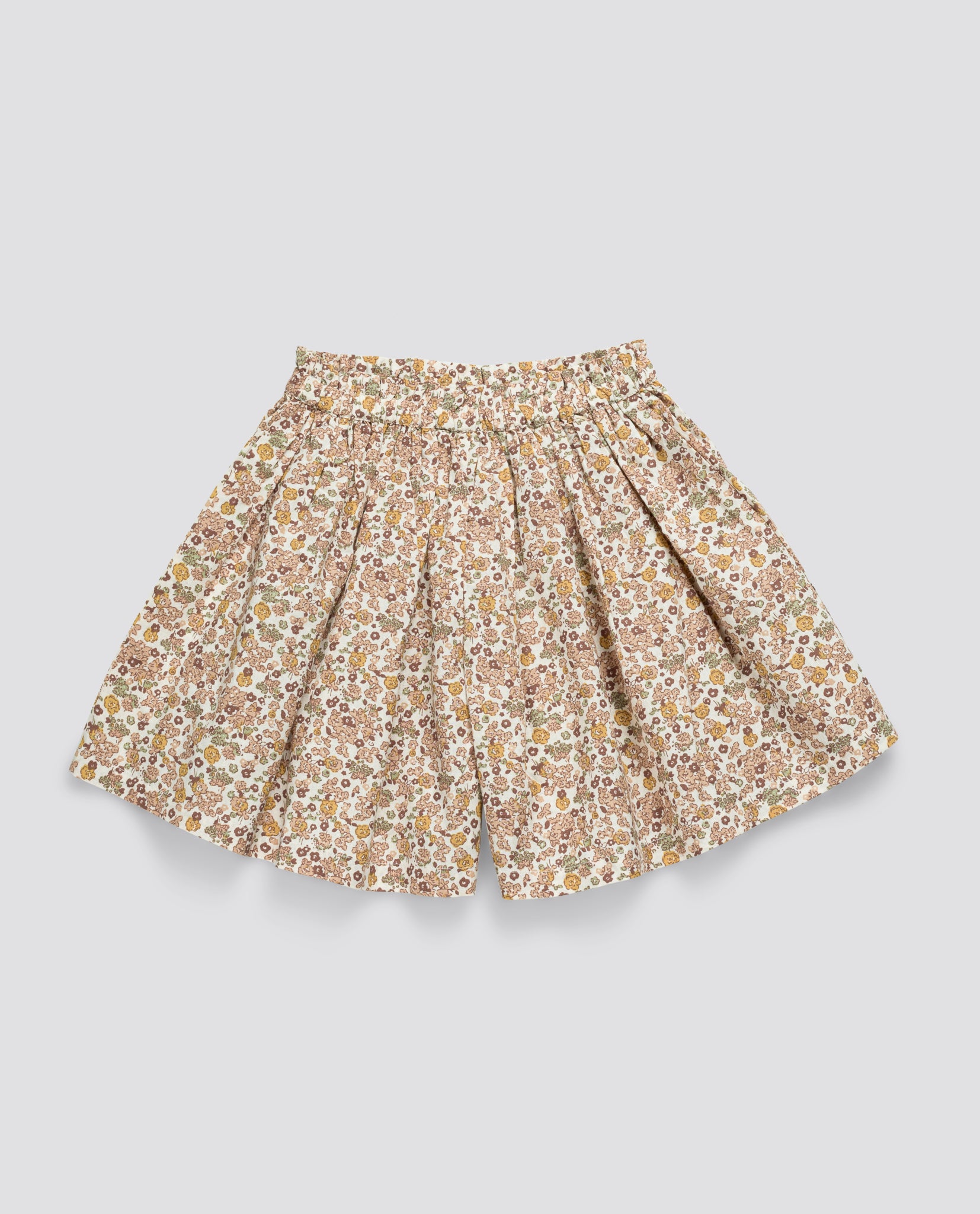 Girls vintage style culottes in soft organic cotton with a delicate floral print, designed sustainably and ethically for comfortable children’s clothing.