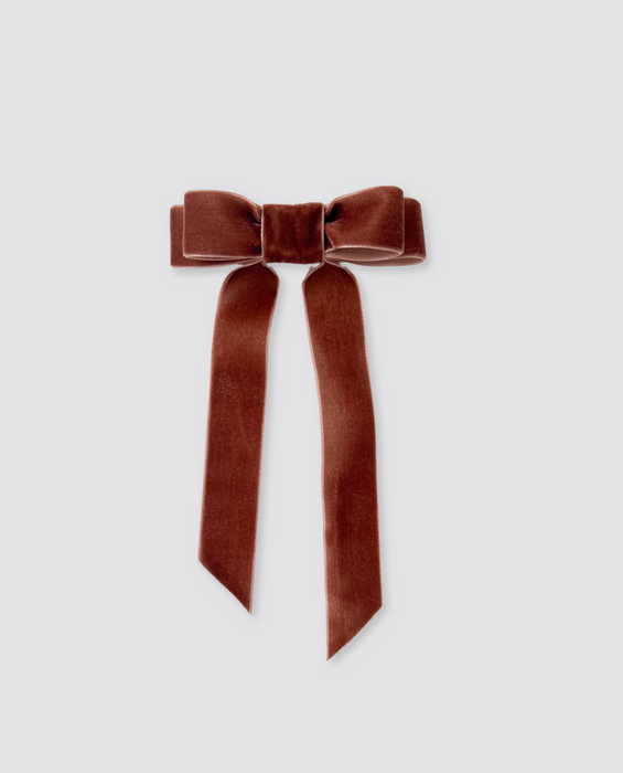 Runaround Retro Velvet Hair Bow - Toffee