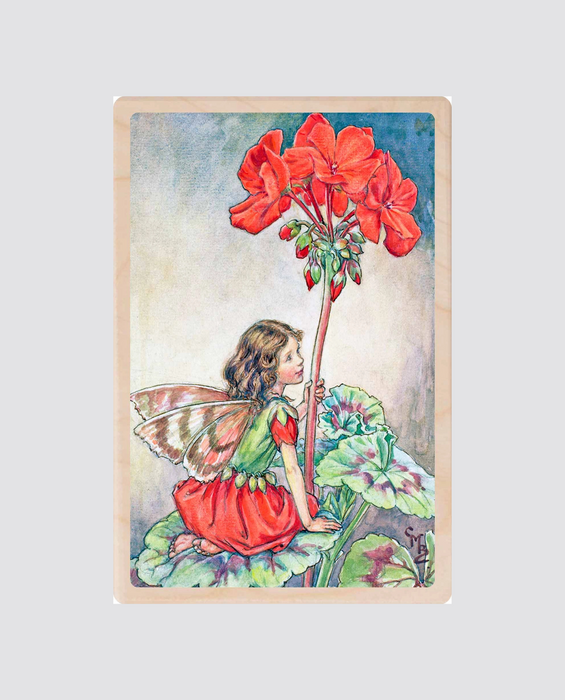 Wooden Flower Fairies Postcard Geranium