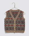 A sweet little boys or girls button up fairisle style tank top or vest.  Hand knitted in the softest 100% Merino wool. Sustainably and ethically made in Nepal.