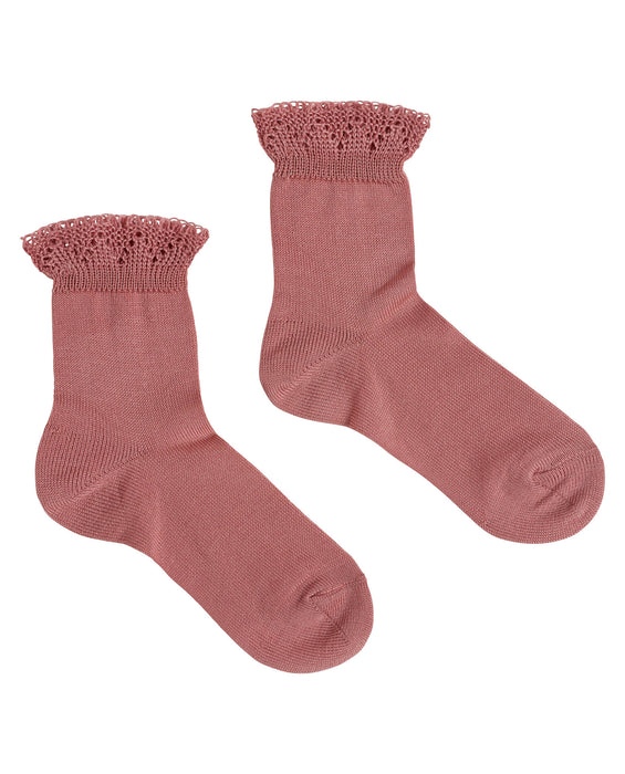 Lace frill ankle socks - terracotta