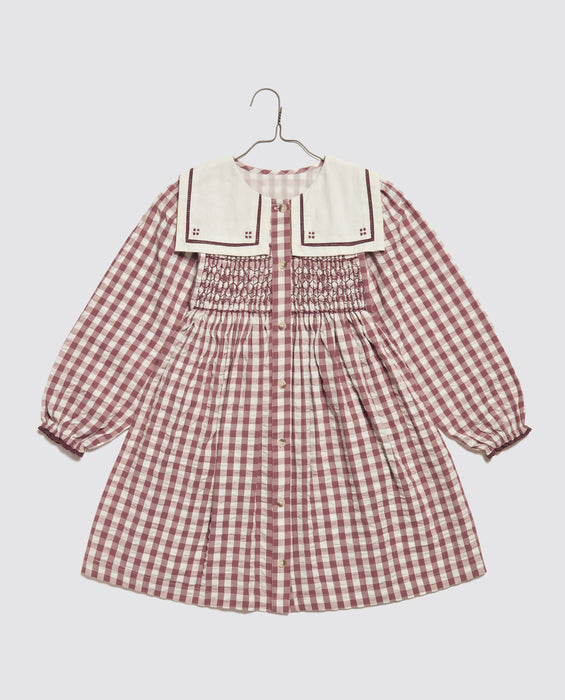 Smocked Sabrina Dress - Seersucker Gingham in Apple Butter