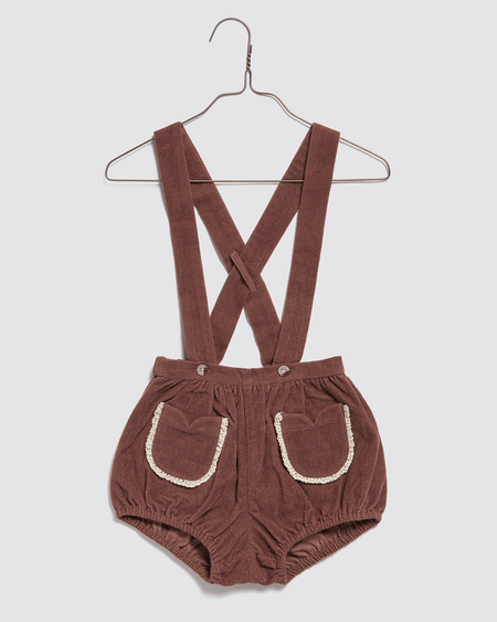 A lovely, bloomer child's romper for boys and girls made in our organic velvet fabric. vintage inspired with pockets and straps. sustainably and ethically made in organic cotton/