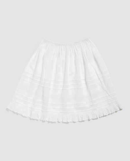 White vintage style organic cotton petticoat underskirt. French pintucks and gathered lace trim to hem. Elasticated waist. 