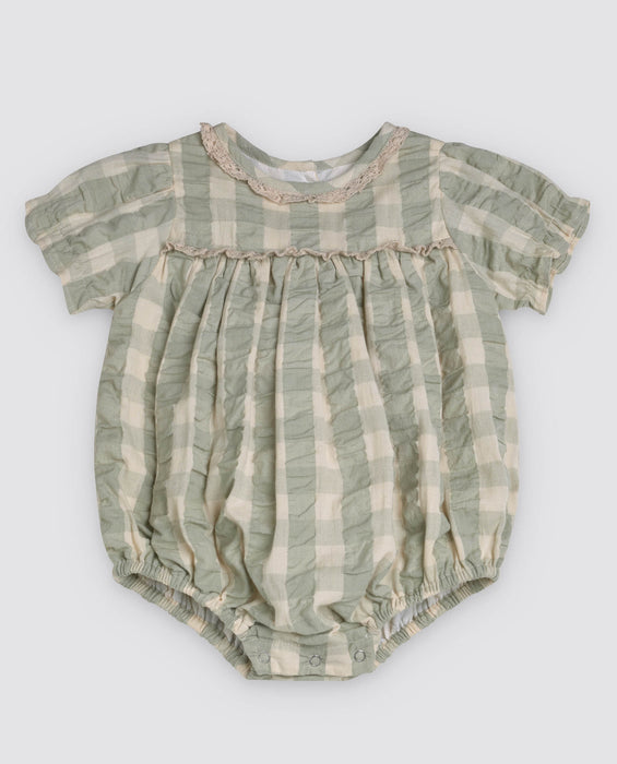 Emilie Romper - seersucker gingham in seagrass