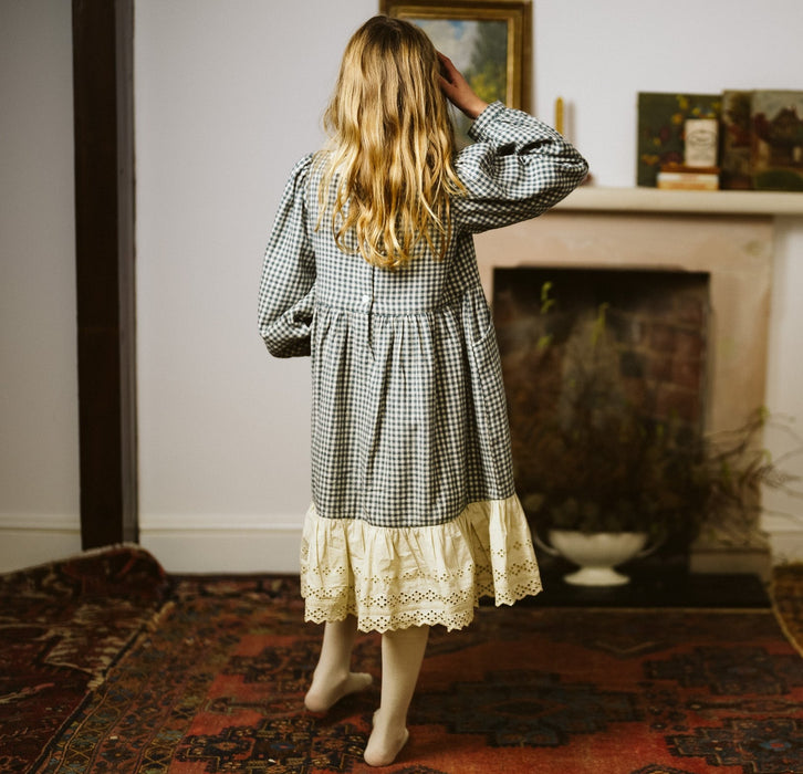 Judith dress organic - checked flannel in cove blue