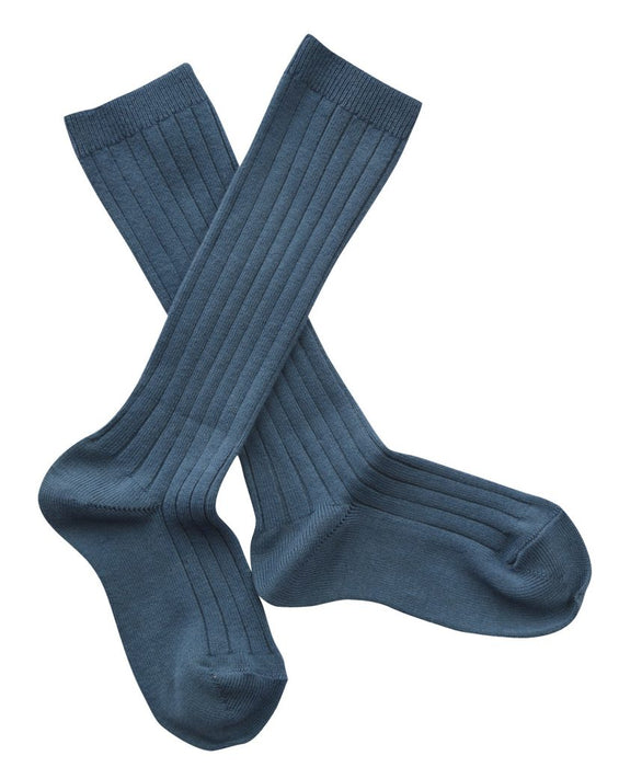 Ribbed knee high socks - inky blue