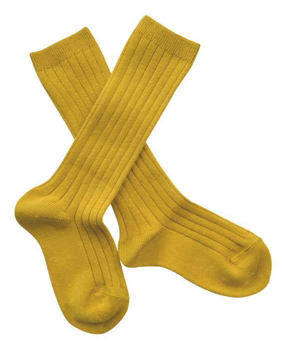 Ribbed knee high socks - English mustard
