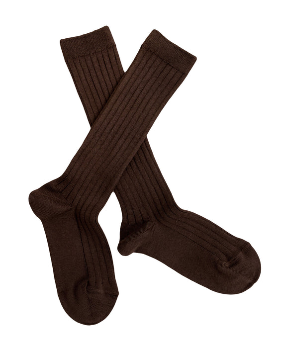 Ribbed knee high socks - chocolate