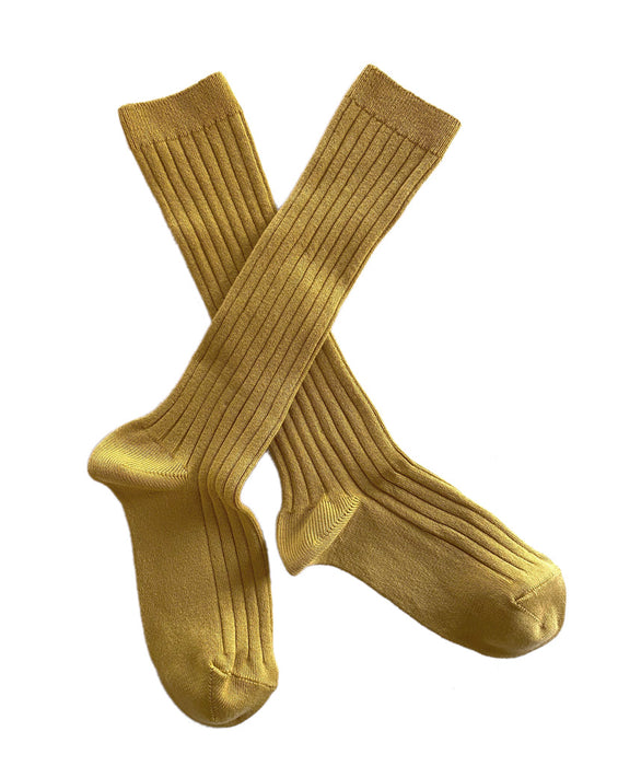 Ribbed knee high socks - mustard