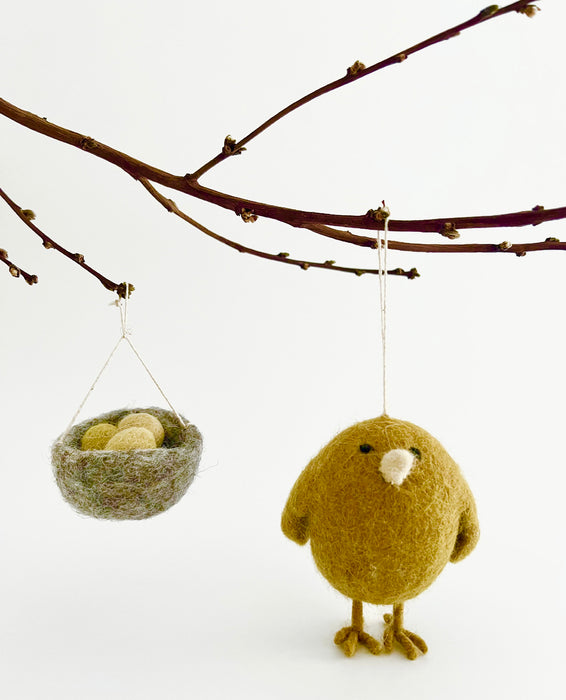Chick and Nest Decoration - mustard